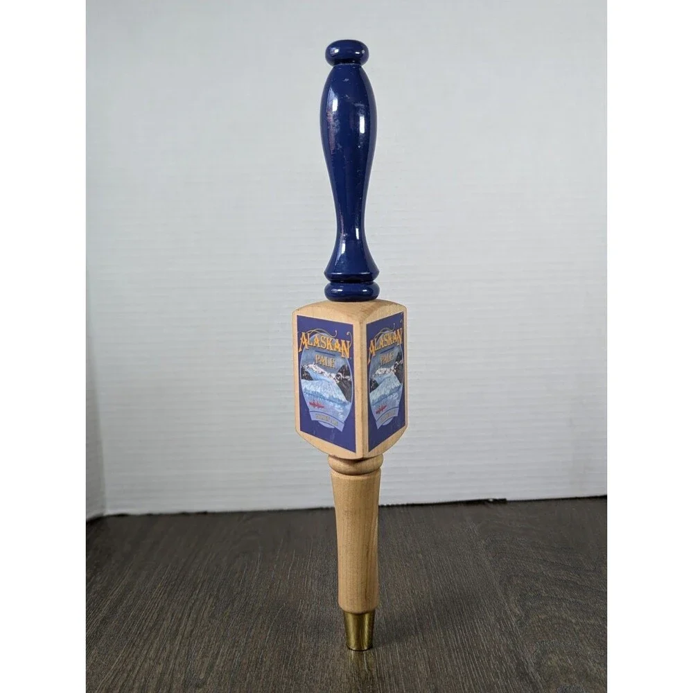 Alaskan Pale Ale Wooden Beer Tap Handle Three Sided Logo Brass Golden Ale